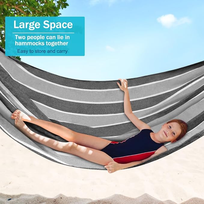 MOSFiATA Camping Hammock 550lb Upgraded Thickened 320G Durable Canvas Fabric Hammocks with Anti Roll Balance Beam and Sturdy Metal Knot for Camping, Patio, Backyard, Outdoor（Grey）