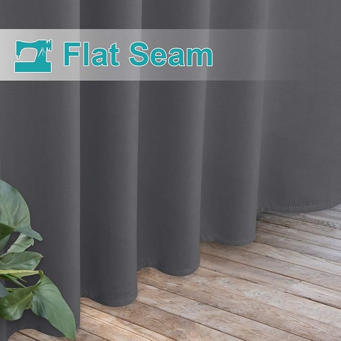 NICETOWN 2 Panels Patio Curtains Outdoor Waterproof 84 Long, Detachable Sticky Tab Top Heavy Weight Blackout Sunblock Window Treatment, Keep Privacy for Gazebo/Dock, W52 x L84, Grey