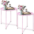 Garden 4 you End Table 2 PCS Metal Side Table Pink Round Folding Tray Cyan Sofa Small Accent Fold-able Table, Round End Table Tray, Next to Sofa Table, Snack Table for Living Room and Bed Room