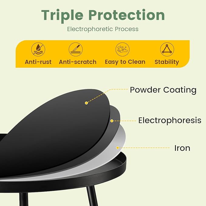 danpinera Outdoor Side Tables, Weather Resistant Steel Patio Side Table, Small Round Outdoor End Table Metal Side Table for Patio Yard Balcony Garden Bedside Black, Set of 2