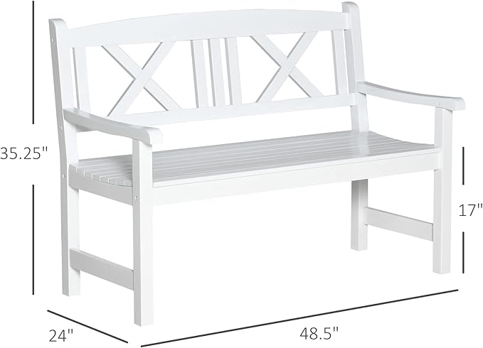 Outsunny 2-Seater Wooden Garden Bench, 4FT Outdoor Patio Loveseat with Unique X-Shape Back for Yard, Lawn, Porch, White