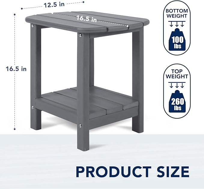 nalone Adirondack Side Table 16.5" Outdoor Side Table HDPE Plastic Double Adirondack End Table Small Table for Patio(Grey)