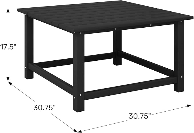WestinTrends Malibu Low Outdoor HDPE Square Patio Coffee Table, Black