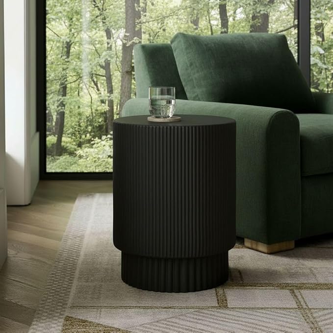 Christopher Knight Home Parson Patio Lightweight Concrete Round Coffee Table, Indoor and Outdoor Table for Garden/Backyard/Poolside/Balcony Cafeteria, MGO Outdoor Side Table with No Assembly, Black