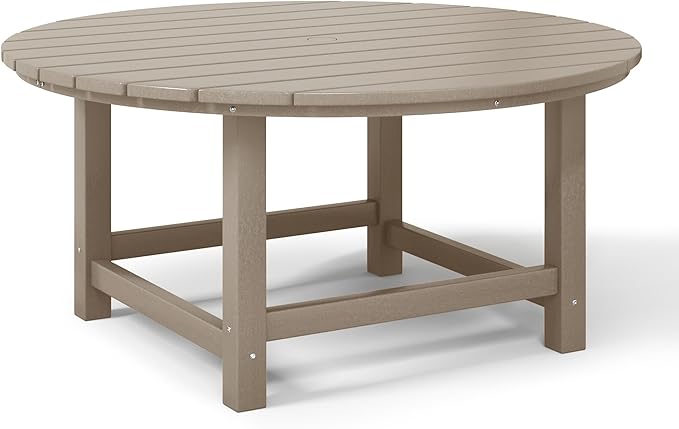 WestinTrends Malibu Low Outdoor HDPE Round Patio Coffee Table, Weathered Wood