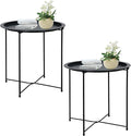 Garden 4 you End Table 2 PCS Metal Side Table Black Round Folding Tray Cyan Sofa Small Accent Fold-able Table, Round End Table Tray, Next to Sofa Table, Snack Table for Living Room and Bed Room