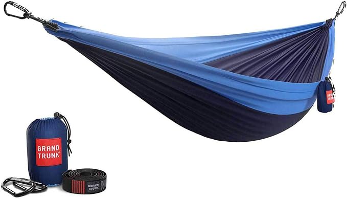 GRAND TRUNK TrunkTech Double Hammock | Ultra-Strong & Lightweight | 11 ft Hammock with Ripstop Nylon | 500 lb Capacity | Fast-Drying & Weather-Resistant | Navy/Light Blue