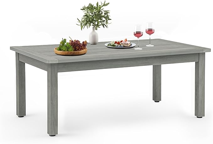 LUE BONA Outdoor Coffee Table Rectangle, 42.5" HDPS Patio Coffee Tables for Outside, All Weather Patio Coffee Table with Slatted Tabletop for Deck, Garden, Balcony, Indoor or Outdoor Use, Light Gray