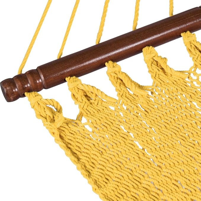 Lazy Daze Hammocks 10.5 FT Double 2 Person Caribbean Rope Hammock, Hand Woven Polyester Hammock with Spreader Bars, for Outside Outdoor Backyard Patio Poolside, 450 LBS Capacity, Yellow