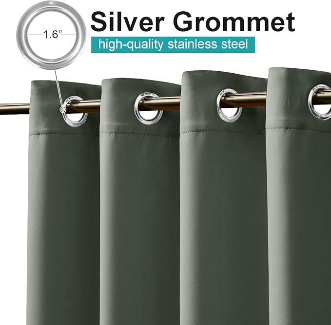 NICETOWN 2 Panels Greyish Green Outdoor Curtains for Patio Waterproof 95 inches Long, Thermal Light Blocking Rustproof Grommet Outdoor Indoor Window Treatments for Porch, W52 x L95