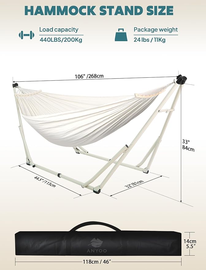 Anyoo 2 in 1 Hammock and Swinging Chair with Collapsible Steel Stand & Carrying Case,Portable & Adjustable,Easy Set Up for Outdoor,Indoor,Porch Swing,Patio,Garden,Camping Trip