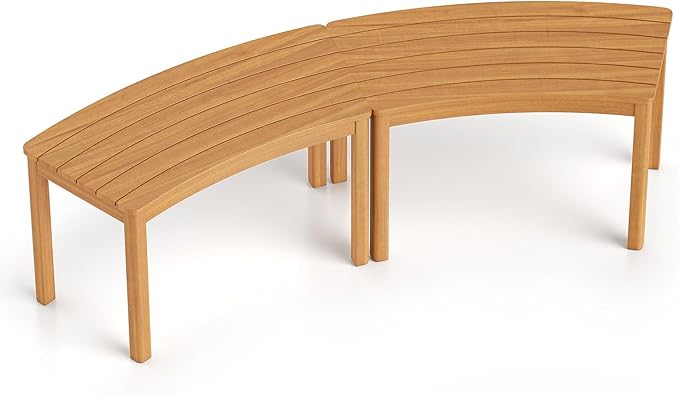Tangkula Acacia Wood Outdoor Curved Bench Set of 2, Patio Garden Backless Fire Pit Bench with 800 lbs Weight Capacity, Outside Seating Furniture for Front Porch, Deck & Backyard