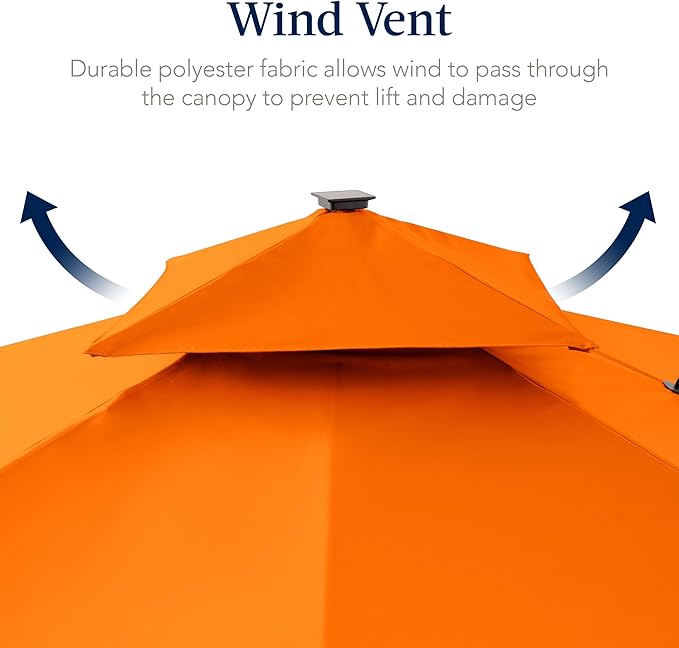 Best Choice Products 12x12ft LED Cantilever Patio Umbrella w/Base Included & 360° Rotation, Large Solar Offset Hanging Outdoor Sun Shade for Deck, Backyard Table w/Stand & Lights – Orange