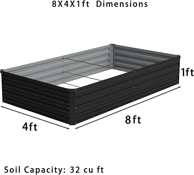 8x4x1ft(2 PCS) Galvanized Raised Garden Bed,Outdoor Planter Box Metal Patio Kit Planting Bed for Vegetables Flowers Herb,Black
