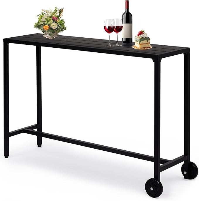 Outvita Outdoor Bar Table, 37" Height Patio Pub Table with Waterproof Frame and Adjustable Foot for Hot Tub, Patio, Backyard, Balcony, Hallway, Bistro Rectangle, Black