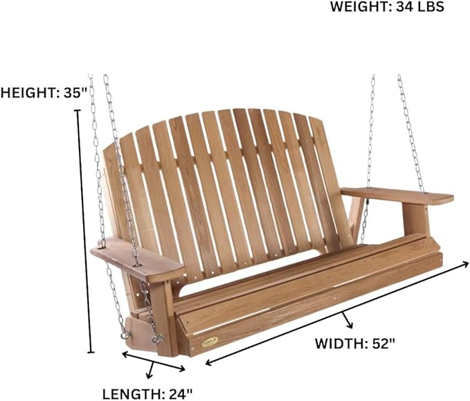 All Things Cedar PS50 Adirondack Outdoor Swing | 4-ft Cedar Porch Swing | Unmatched Craftsmanship, Durable Garden Swing | Spacious Seat, Compatible with A-Frame and Pergola Arbor | 52x24x35