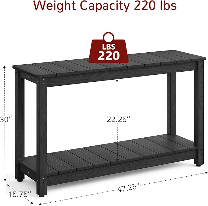 Stoog Outdoor Console Table, All-Weather 2-Tier Patio Console Table with Adjustable Feet, Low Maintenance, for Backyard, Garden, Entryway, and Deck, Black