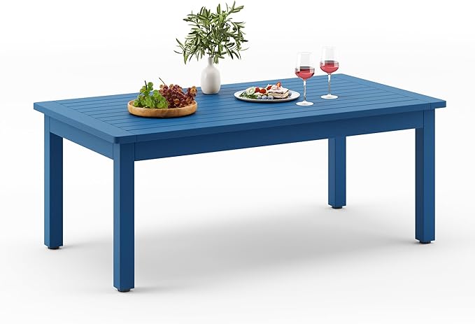 LUE BONA Outdoor Coffee Table Rectangle, 42.5" HDPS Patio Coffee Tables for Outside, All Weather Patio Coffee Table with Slatted Tabletop for Deck, Garden, Balcony, Indoor or Outdoor Use, Navy Blue