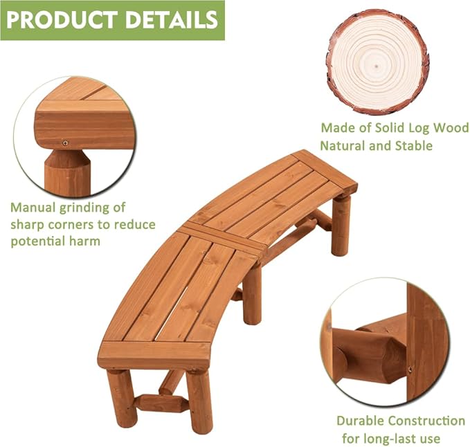 FORTUNO Outdoor Wooden Curved Backless Porch Bench Rustic Style Cedar/Fir Wood Log Fire Pit Bench for Patio Garden Deck and Backyard, 40"-54" W×13" D×16.5" H, Brown, 2 Packs