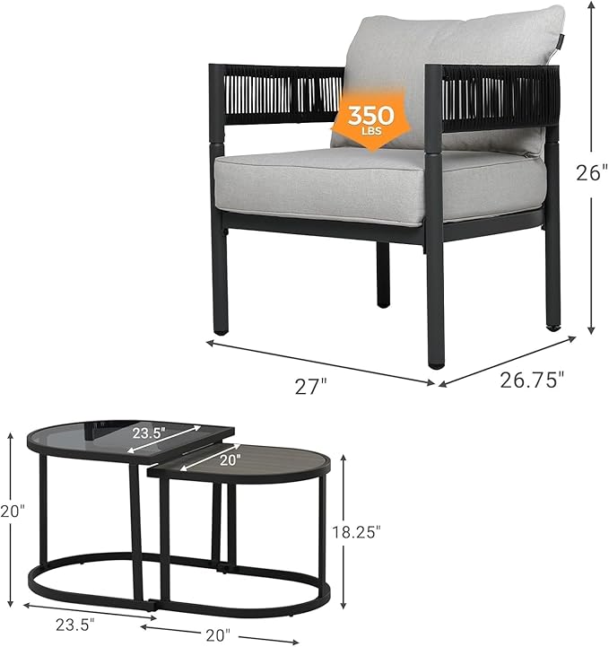 Grand patio 4-Piece Outdoor Conversation Set with 2 Single Chairs and 2 Patio Coffee Tables, Wicker Furniture Set