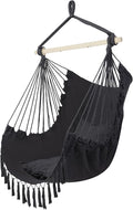 ONCLOUD Hammock Chair Hanging Rope Swing, Load Capacity Up to 550 LBS Macrame Hammock Swing Seat with Two Cushions, Hammock Seats with Portable Steel Spreader Bar for Indoor/Outdoor, Dark Grey