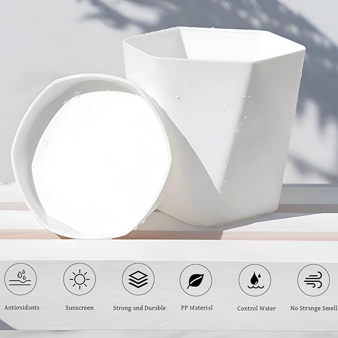 InmeRun Plant Pots Indoor Plastic Flower Pots Outdoor 5 inch Set of 6 Pack with Drainage Holes and Saucers for Garden Pots (5in 6 White)