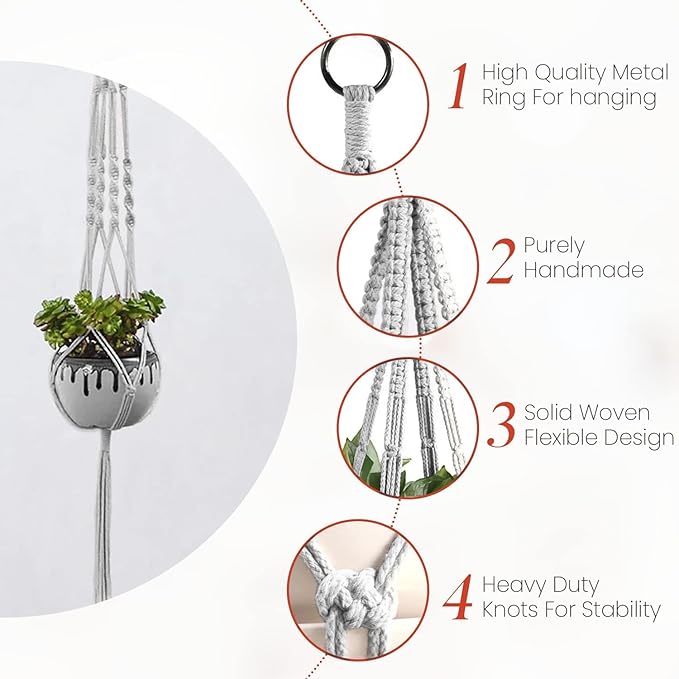 Plant Hanger Indoor, Macrame Plant Hangers Indoor Macrame Hanging Planters for Indoor Plants - 6 Pack Hanging Plant Holders Indoor Hanging, Macromay Plant Hangers for Indoor Plant Hanger,Gray
