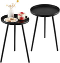2 Pack Outdoor Side Table, 12.6" Patio Round Tables for Outside Black End Tables Small Coffee Table End Table Modern Metal Porch Plant Stands for Balcony, Indoor, Bedroom, Living Room, Small Spaces
