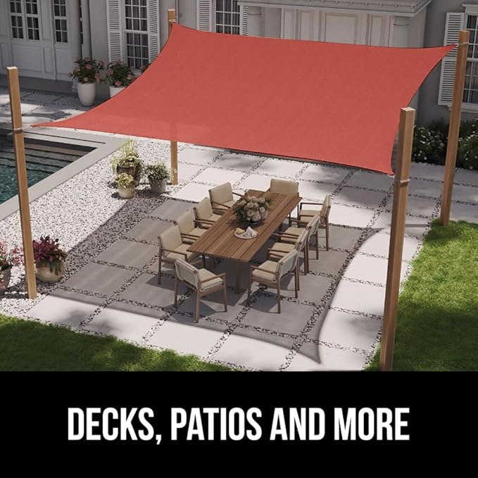 GORILLA GRIP Heavy Duty Sun Shade, UV Protection Fade Tear and Rust Resistant Rectangle Sunshade Canopy, Curved Edges Blocks Sunlight, Breathable Sail, Outdoor Patio, Lawn Garden, 8x12 FT Terra