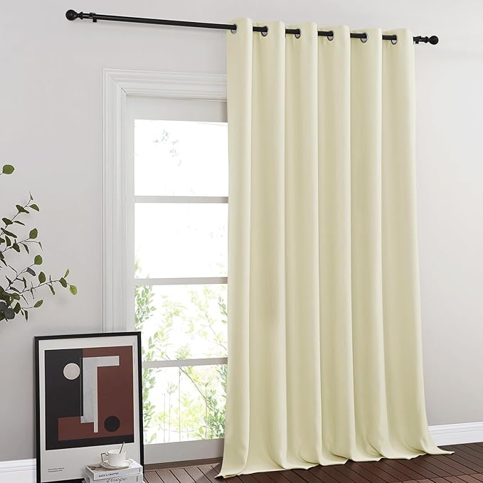 NICETOWN Blackout Room Divider Curtains for Sliding Glass Doors 102 Inches Long 1 Panel, Extra Wide Curtains for Doorway Patio Bedroom Living Room (Beige, 80Wx102L, 1 Panel)