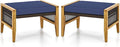 Tangkula Set of 2 Outdoor Ottomans, Patio Acacia Wood Ottomans with Cushions, Versatile Rattan Woven Footstools, Wicker Footrest Extra Seating for Backyard, Poolside, Porch