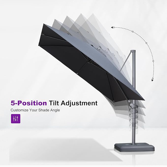 PURPLE LEAF 8 FT Outdoor Umbrella with Base Patio Cantilever Aluminum Umbrella with 3 Years Fade Resistance Recycled Fabric Offset Square with 360-degree Rotation for Deck Pool Garden, Ocean Slate