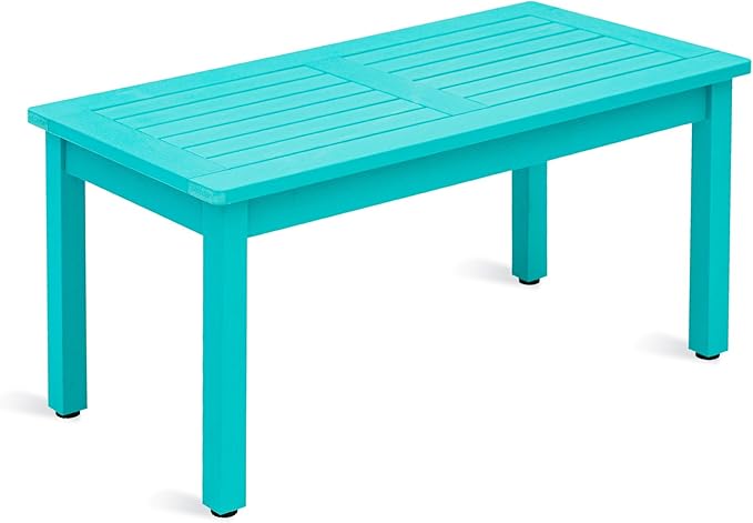 LUE BONA Outdoor Coffee Table Rectangle, HDPS Patio Coffee Tables for Outside, All Weather Patio Coffee Table with Slatted Tabletop for Deck, Garden, Balcony, Indoor or Outdoor Use, Aruba Blue