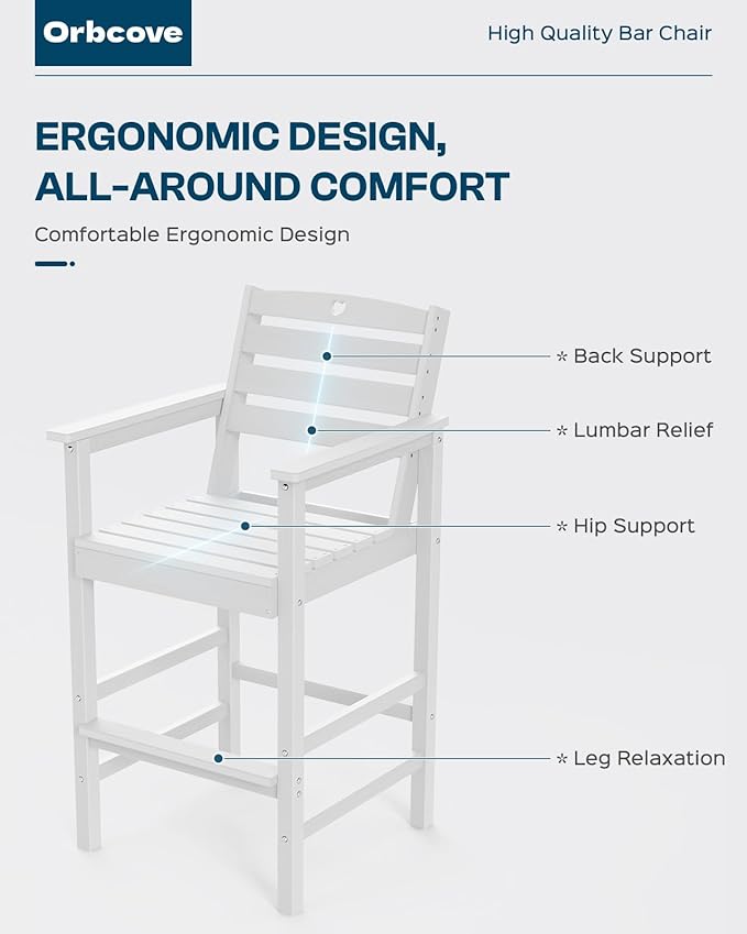 Patio Bar Table,Adirondack Chairs and Table 2 Pieces Set, Bar Height Chairs Set of 2, Outdoor Bar Stools Set,Weather-Resistant Outdoor Furniture for Deck, Balcony, Poolside Easy Assembly