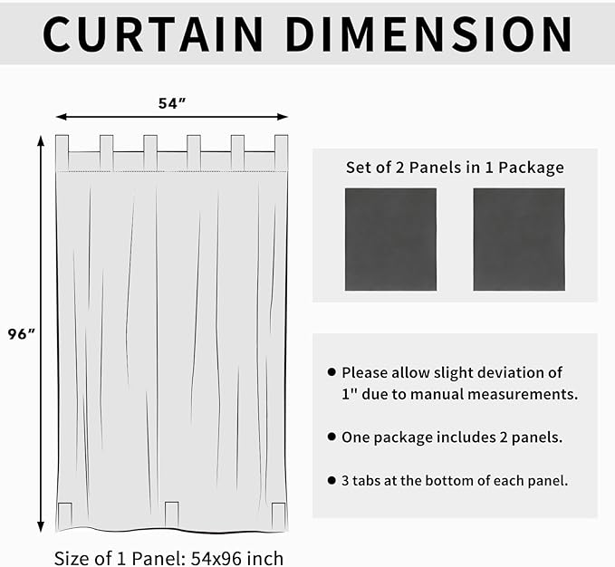 Easy-Going Outdoor Patio Curtains Detachable Tab Top Windproof Weatherproof Curtain for Cabana, Porch, Pergola and Gazebo, Tab Bottom Drape, 2 Panels, 54W x 96L inch, Gray