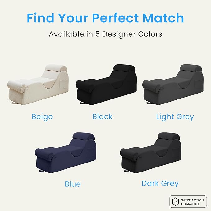 ijuicy 25" Wide Corduroy Yoga Chair, Yoga Lounge Chair for Adults, Chaise Lounge Chair Indoor/Yoga Lounger with Headrest, Waist Cushion, Movable Footrest, Side Pockets, High Density Sponge-Blue