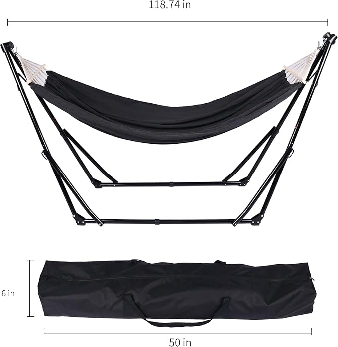 2 in 1 Hammock with Stand - Portable Hammock & Swing Chair, No Tools Assembly, with Carry Bag, Indoor Outdoor for Patio, Garden, Camping, Apartment (Black)