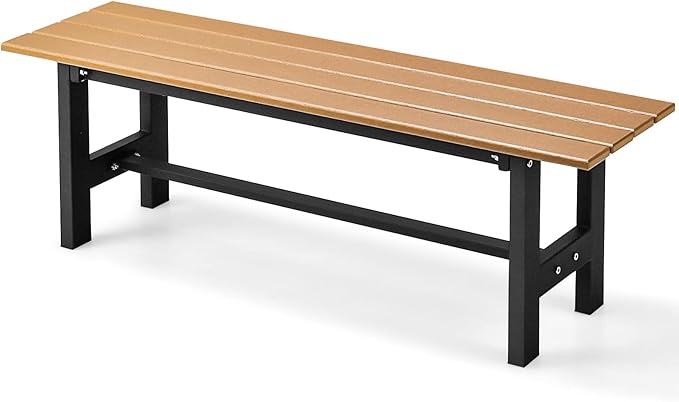 Giantex 2-Person Outdoor Bench Seat - Backless Patio Garden Bench, 47” Weatherproof Outside Chair with Slatted Seat, Metal Frame, 660 LBS Capacity, Dining Bench Chair for Yard, Park, Balcony, Brown