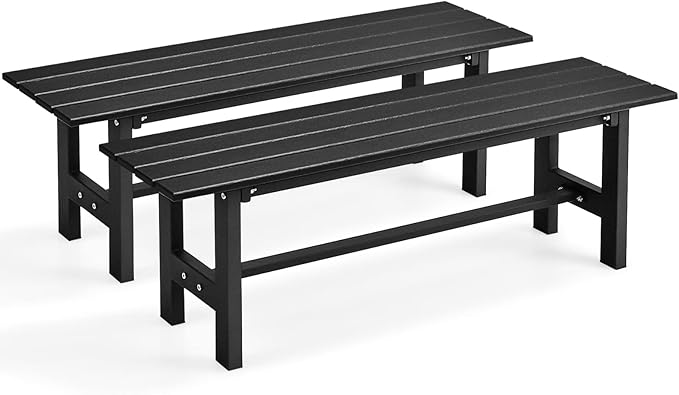 Giantex 2-Pack Outdoor Bench Seat - Backless Patio Garden Bench, 47” Weatherproof Outside Chair with Slatted Seat, Metal Frame, 660 LBS Capacity, Dining Bench Chair for Yard, Park, Balcony, Black
