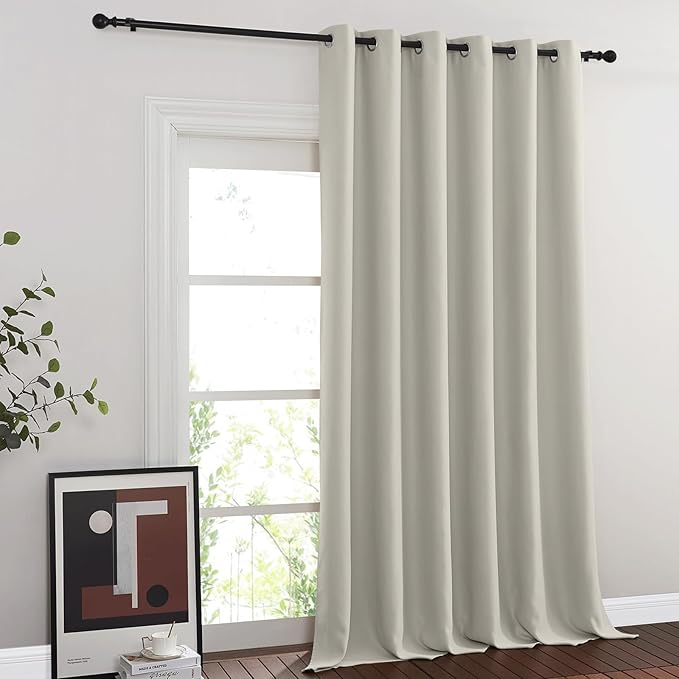 NICETOWN Blackout Curtain for Living Room, Thermal Insulated Solid Grommet Sound Reducing Energy Saving Window Treatment for Bedroom/Living Room, Natural, 1 Panel, W80 x L90