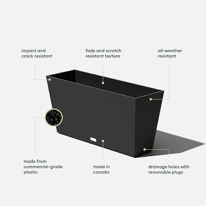 Veradek Midori Long Trough Planter (Black, 31 inch - 2 Pack with 2 Saucer Trays)