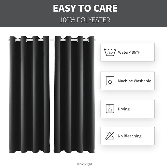 Water Proof Outside Curtains with Grommet Top for Porch, W52 x L120 Thermal Insulated Washable Outdoor Divider Drapes for Patio Gazebo Deck Pool Area Pergola Cabana (Dark Gray, 2 Panels)
