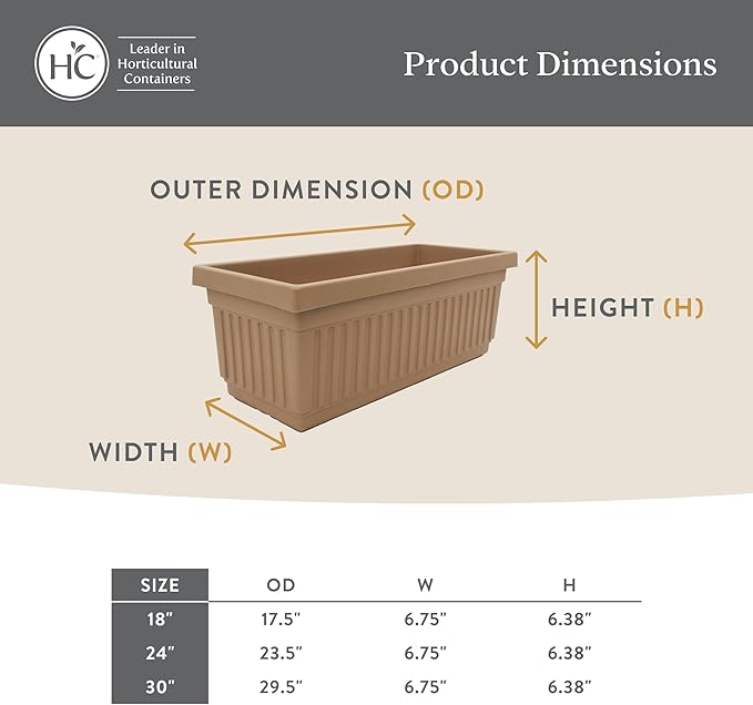 The HC Companies Venetian Window Planter Box w/Drain Plug - Long Planter Box for Windowsills, Balconies & More - Plastic Rectangular Outdoor Planters for Herbs & Flowers (18" Sandstone, Pack of 1)