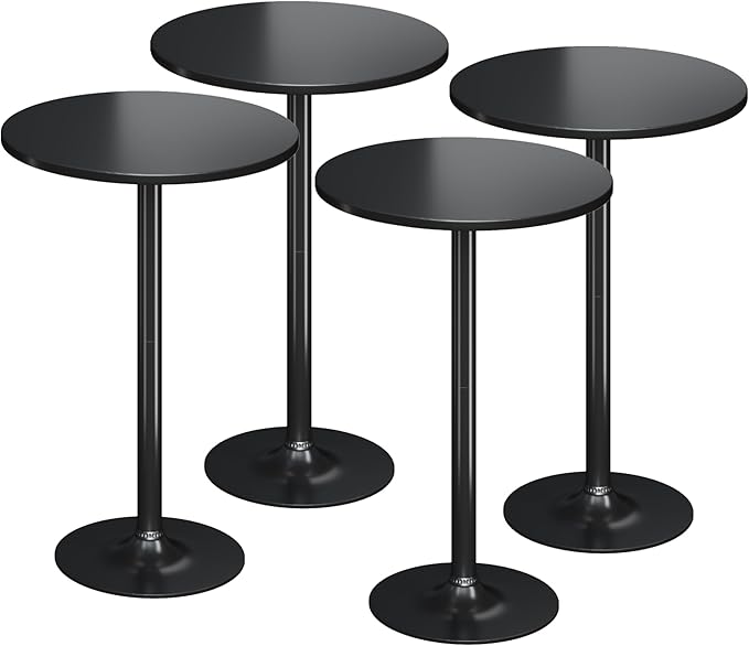 Flamaker Round Bistro Pub Table Modern Style Metal Base MDF Top Cocktail Bar Table Counter Bar Height for Pub, Dining Room, Party (4, Full Black)