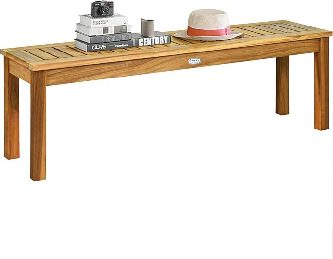 Tangkula 52 Inches Acacia Wood Outdoor Bench, Wood Bench for Dining Room Entryway Poolside Garden, Patio Backless Dining Bench with Slatted Seat, Ideal for Outdoors & Indoors
