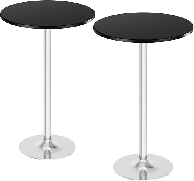Flamaker Round Bistro Pub Table Modern Style Metal Base MDF Top Cocktail Bar Table Counter Bar Height for Pub, Dining Room, Party (2, Black-Silver)