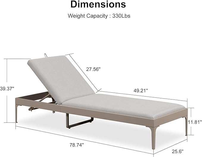 PURPLE LEAF 1 Piece Outdoor Chaise Lounge Aluminum Adjustable Patio Lounger Chair with Cushion Reclining Beach Daybed for Poolside Balcony Deck Backyard, Champagne