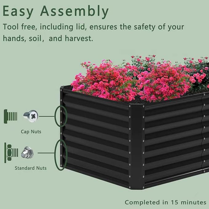 8x2x2FT Galvanized Raised Garden Bed,Planter Raised Beds-Metal Garden Box,Large Plant for Outdoor Planting, Vegetables Bed，Flower,herb-Black