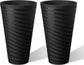 Kante 23 Inch Tall Planter Set of 2, Round Spiral Textured Flower Pots, Decorative Plant Pots for Outdoor Indoor Garden Patio Front Porch (Black)