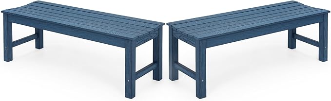 Stoog Outdoor Benches Set of 2, 2-Person Patio Dining Bench, Waterproof HIPS Backless Outdoor Bench, Never Rot or Fade, Blue